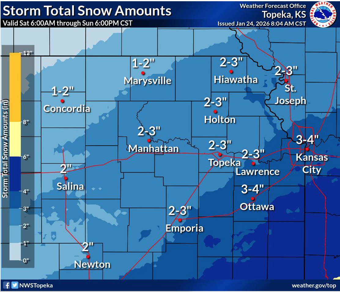 National Weather Service backs off snow totals for Lawrence, but warns of dangerous wind chills